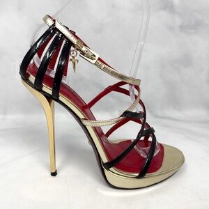 Cesare Paciotti Vintage Y2K Strappy Leather Metal Stiletto Heel Sandals 2000s 37